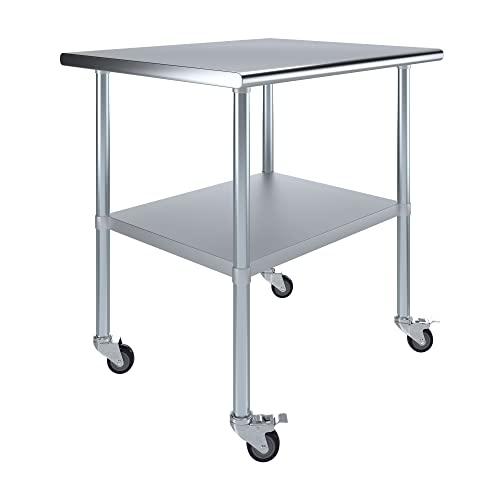 30 x 36 אמגוד שולחן עבודה נירוסטה עם גלגלים | שולחן נייד מתכת | הכנת אוכל